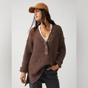 NWT Free People Whistle Thermal Henley Tunic Sweater Z507